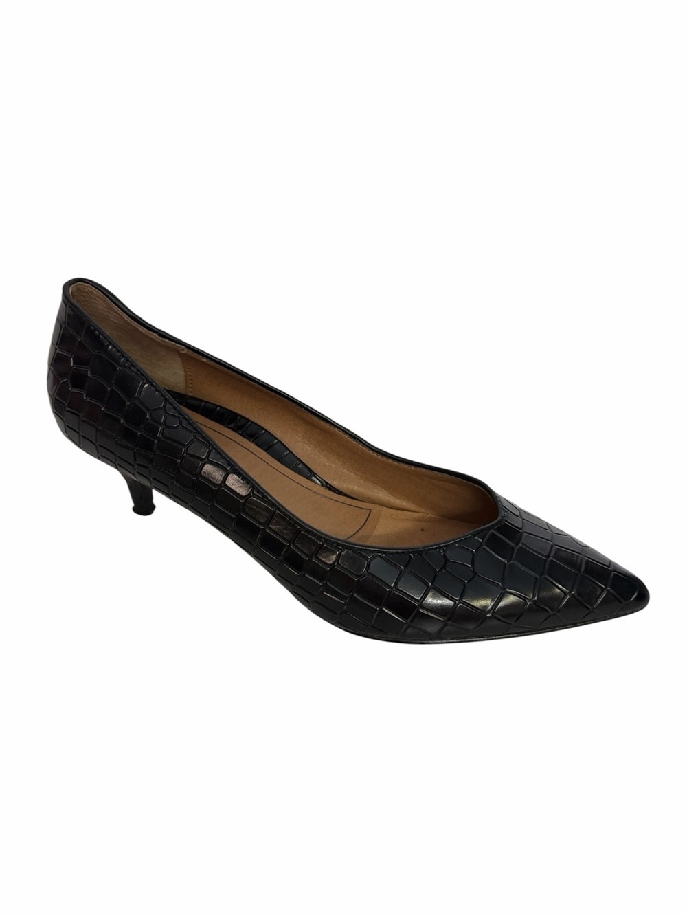 Vionic Croc-Embossed Pointed Toe Kitten Heel Pumps